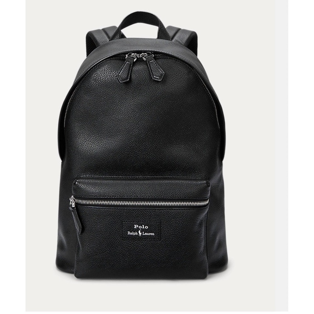 Polo Ralph Lauren Black Pebbled Leather Backpack 405962452001 NWT
